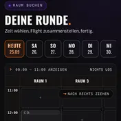 Buchungsansicht der Birdies-App mit Tagesleiste und freien Zeiten, Beispieldaten